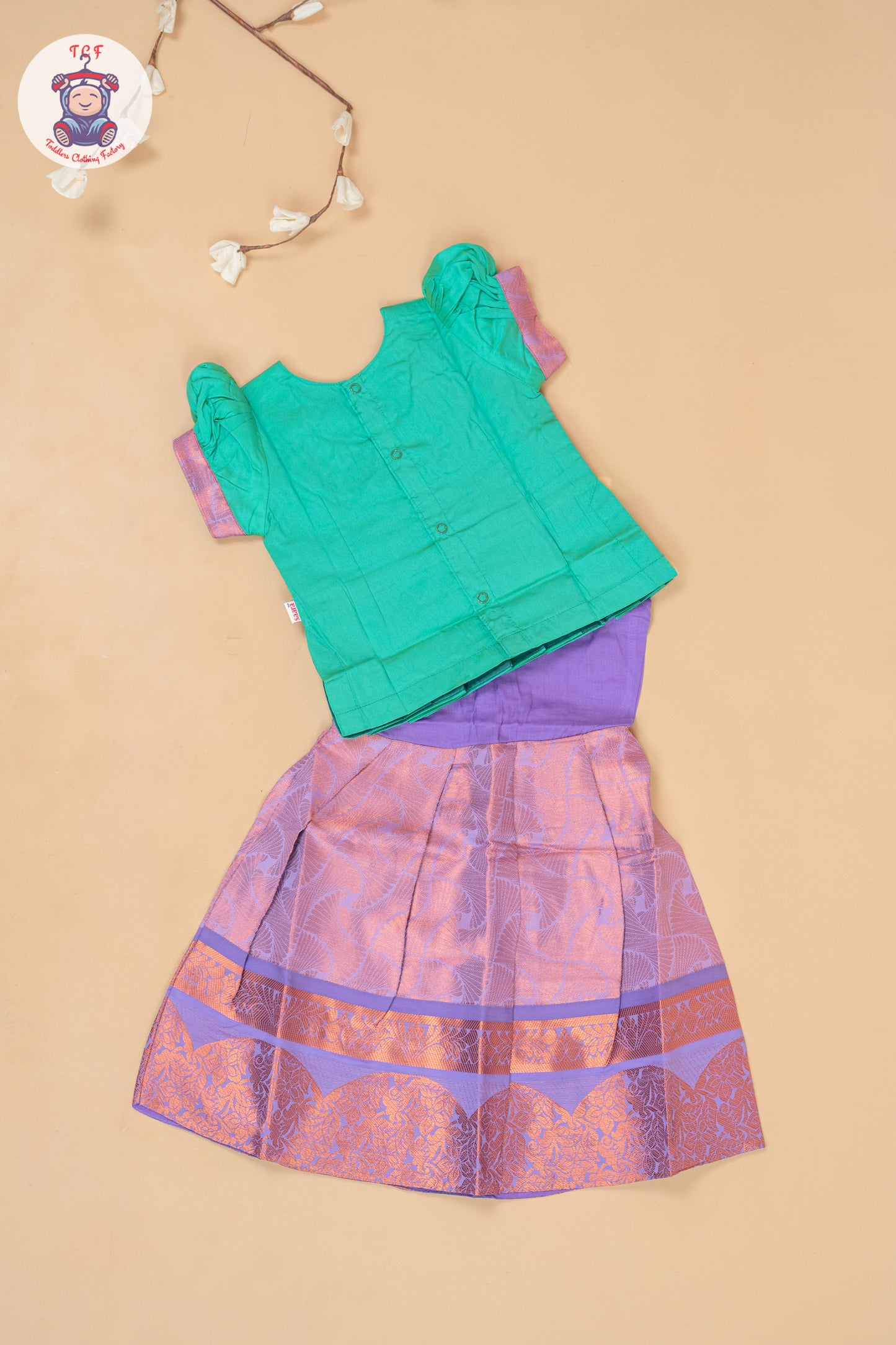 Teal Green & Lavender - Girls Readymade Pavadai Sattai