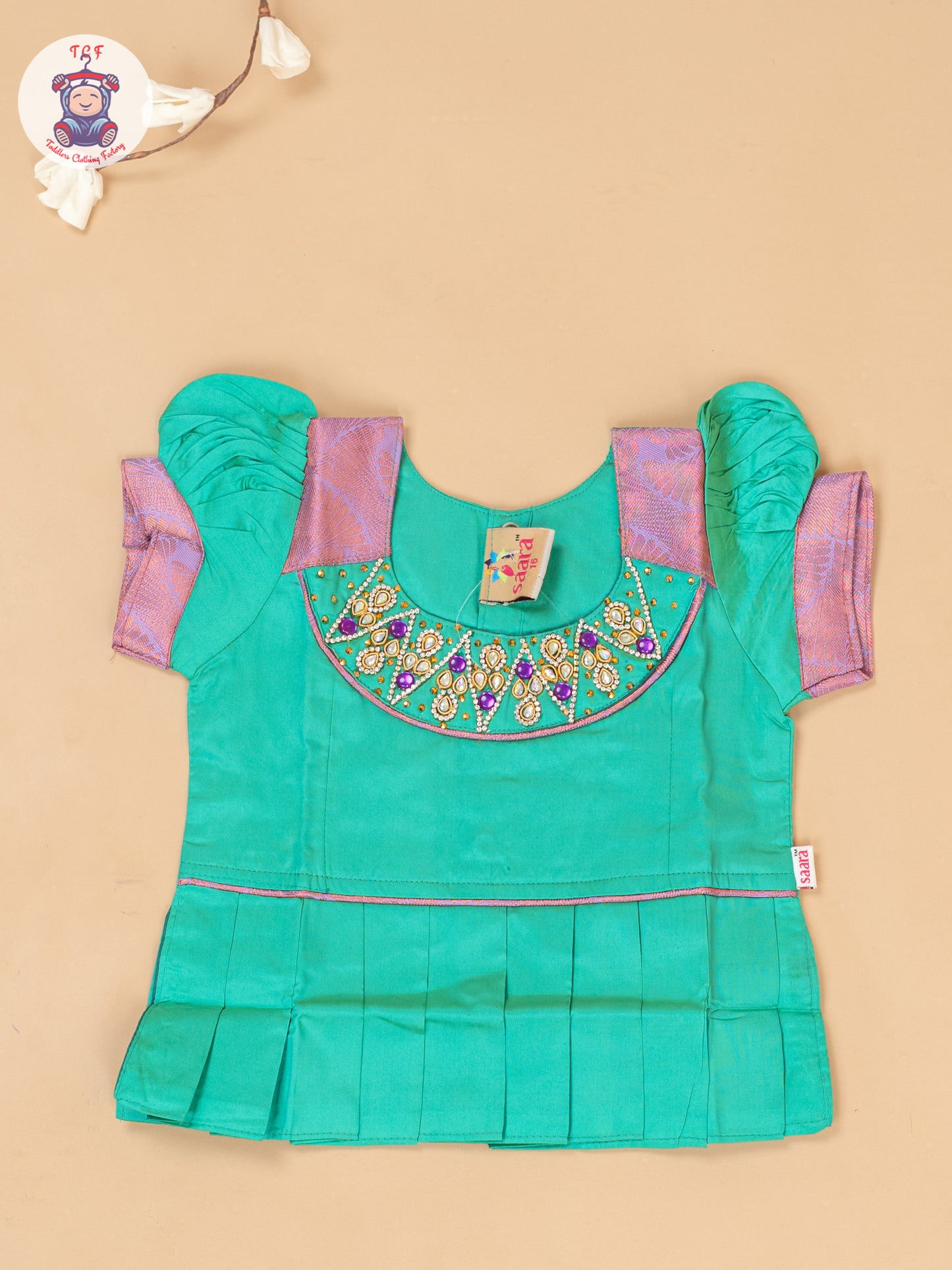 Teal Green & Lavender - Girls Readymade Pavadai Sattai