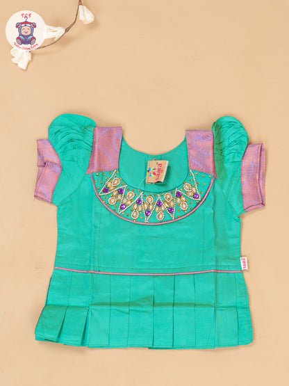 Teal Green & Lavender - Girls Readymade Pavadai Sattai