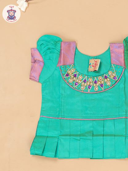 Teal Green & Lavender - Girls Readymade Pavadai Sattai