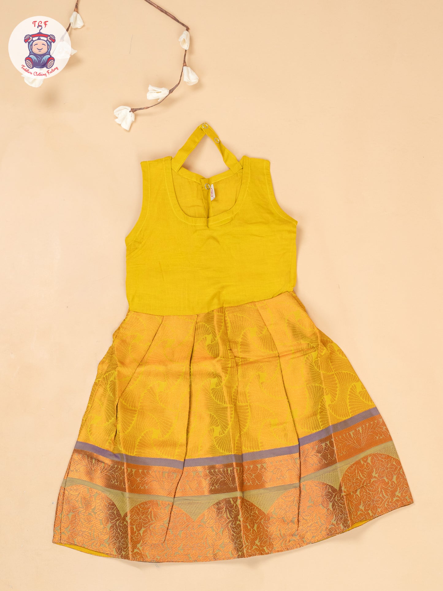 Peacock Green & Mustard - Girls Readymade Pavadai Sattai