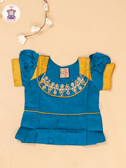 Peacock Green & Mustard - Girls Readymade Pavadai Sattai