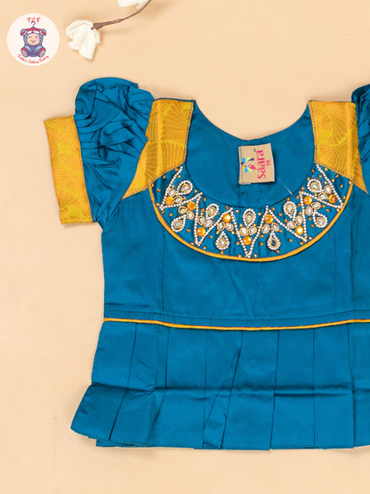 Peacock Green & Mustard - Girls Readymade Pavadai Sattai