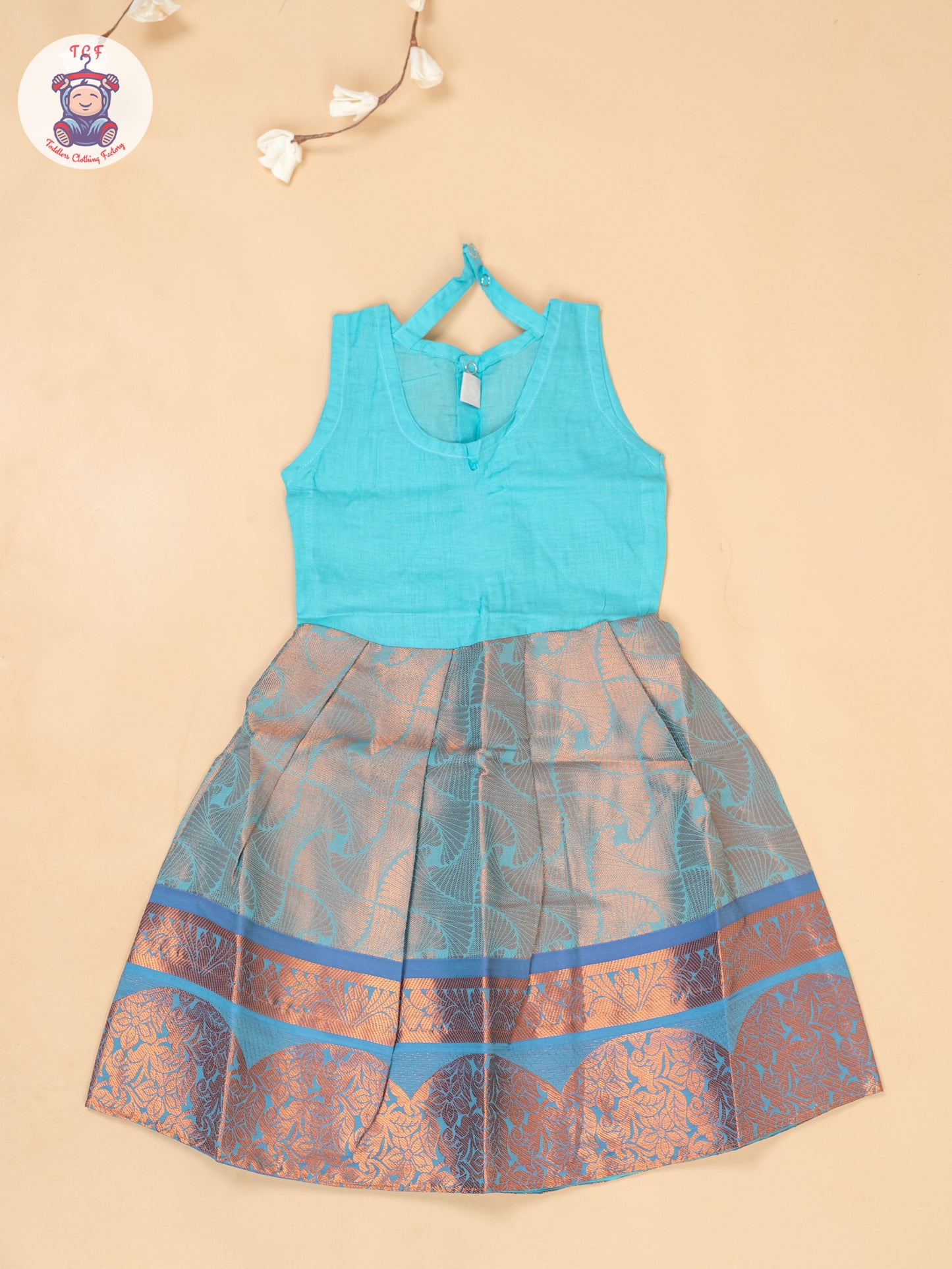 Red & Sky Blue - Girls Readymade Pavadai Sattai