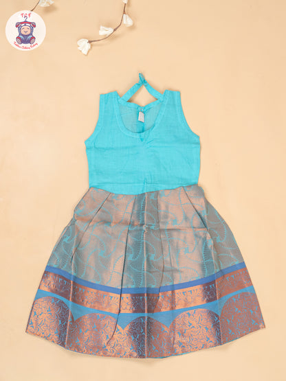 Red & Sky Blue - Girls Readymade Pavadai Sattai