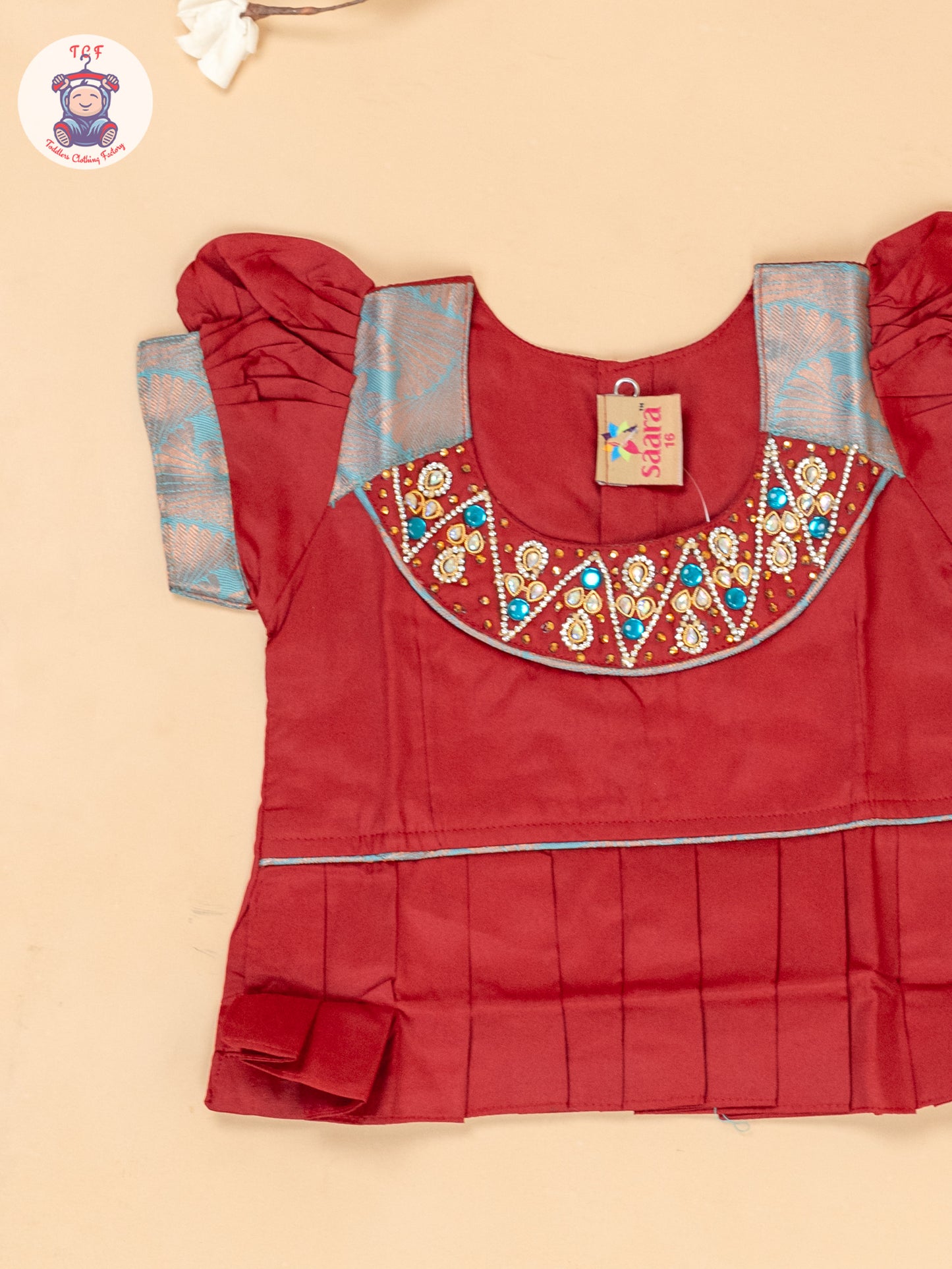Red & Sky Blue - Girls Readymade Pavadai Sattai