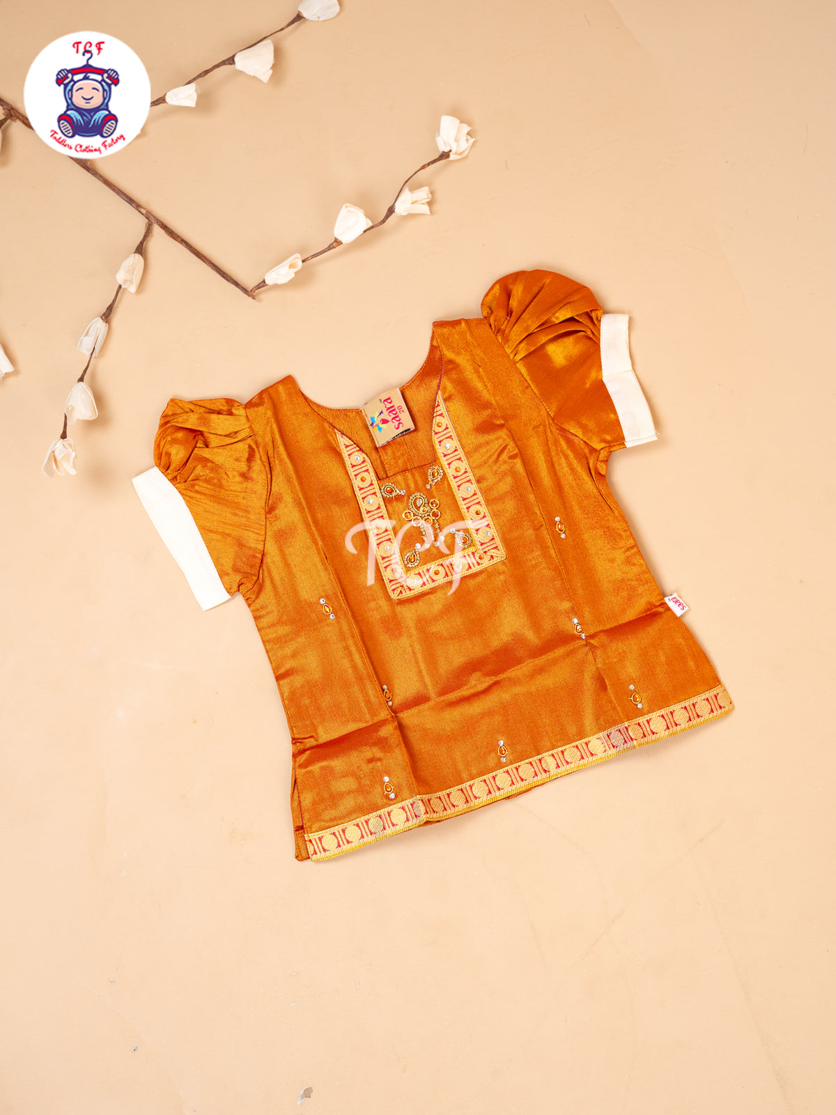 Orange Kerala Cotton - Girls Readymade Pavadai Sattai