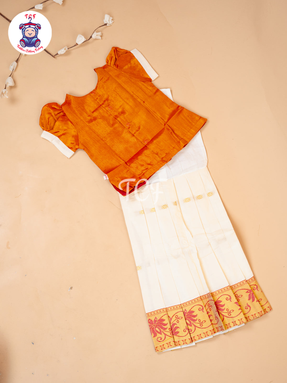 Orange Kerala Cotton - Girls Readymade Pavadai Sattai