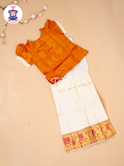Orange Kerala Cotton - Girls Readymade Pavadai Sattai