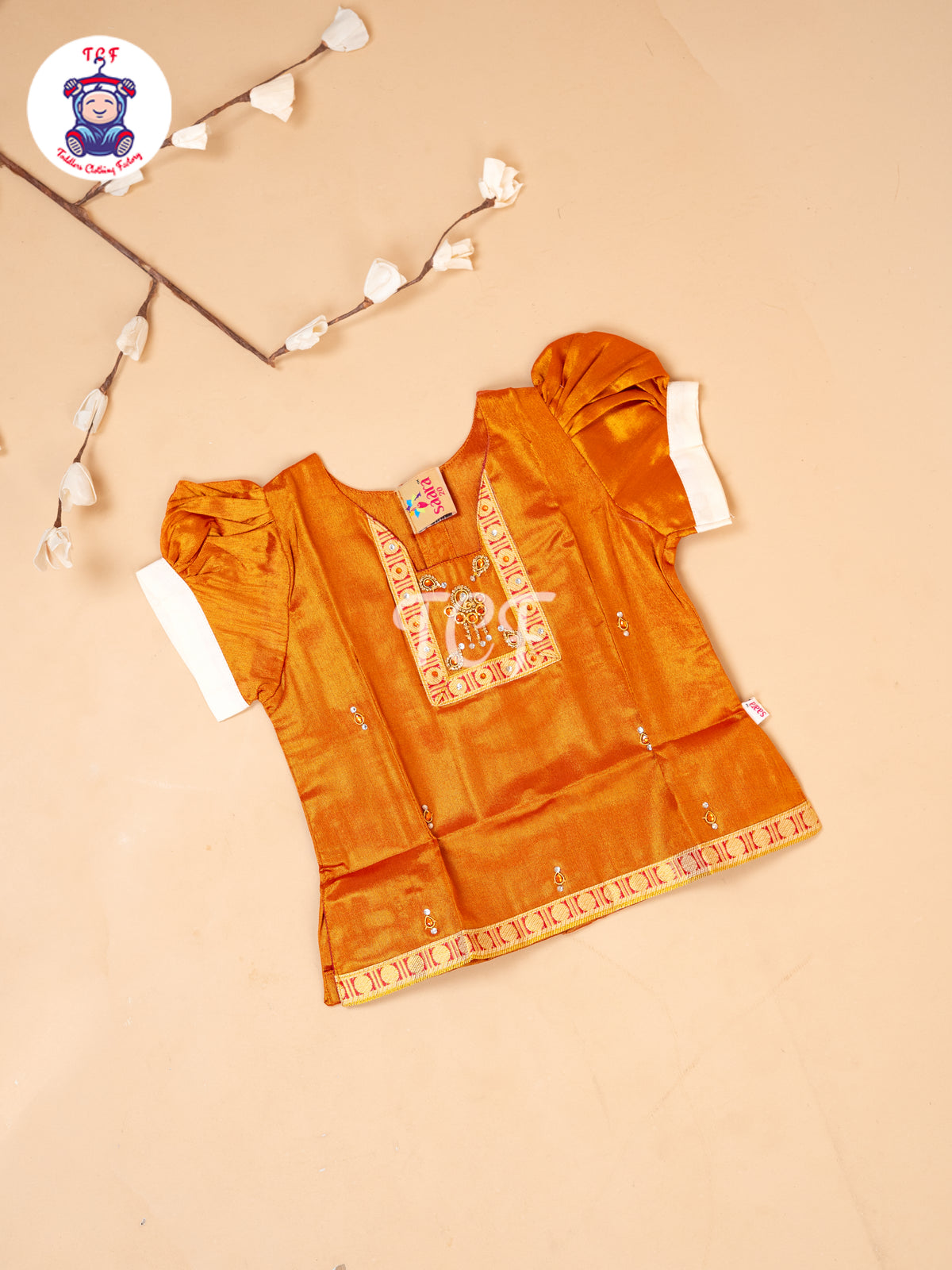 Orange Kerala Cotton - Girls Readymade Pavadai Sattai