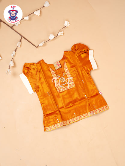 Orange Kerala Cotton - Girls Readymade Pavadai Sattai