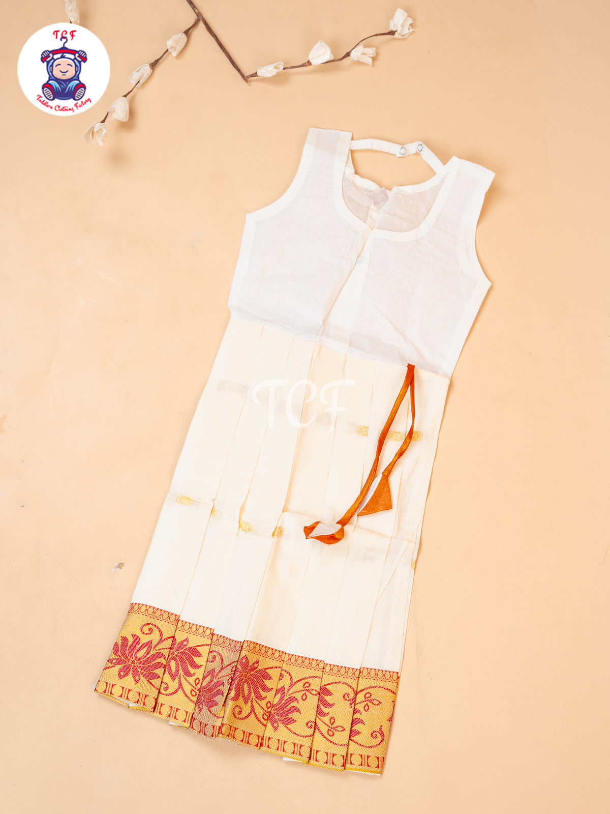 Orange Kerala Cotton - Girls Readymade Pavadai Sattai