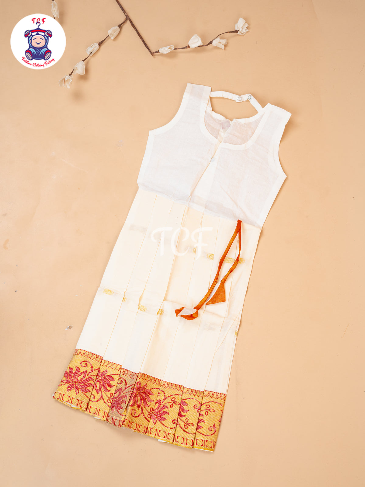 Orange Kerala Cotton - Girls Readymade Pavadai Sattai