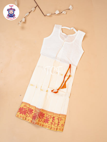 Orange Kerala Cotton - Girls Readymade Pavadai Sattai