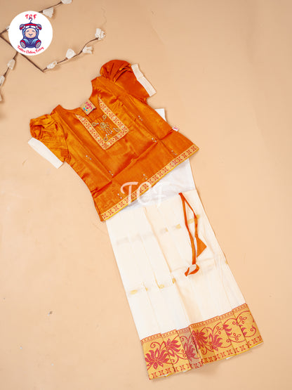 Orange Kerala Cotton - Girls Readymade Pavadai Sattai