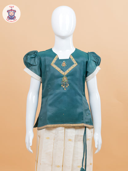 Light Green Kerala Cotton - Girls Readymade Pavadai Sattai