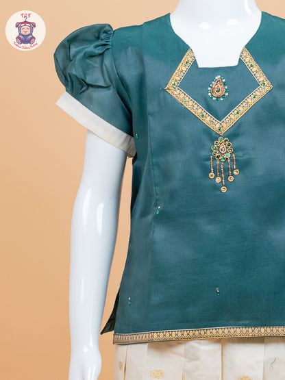 Light Green Kerala Cotton - Girls Readymade Pavadai Sattai