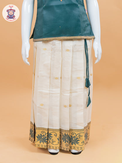 Light Green Kerala Cotton - Girls Readymade Pavadai Sattai
