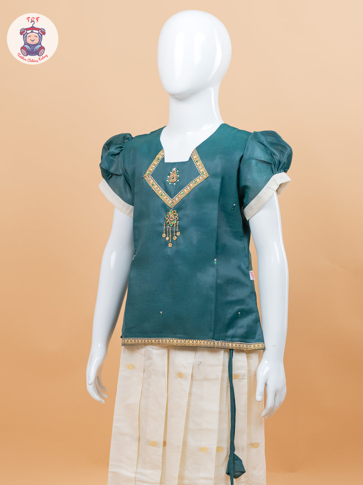 Light Green Kerala Cotton - Girls Readymade Pavadai Sattai