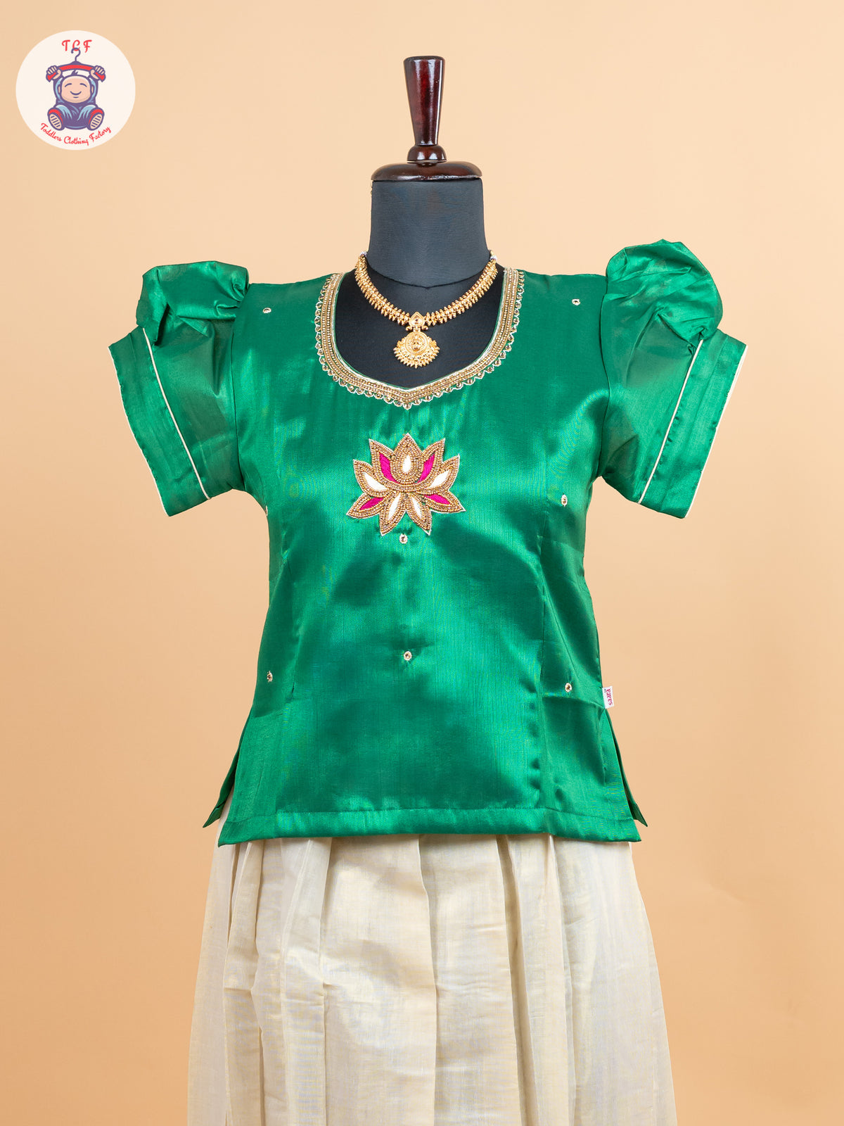 Green Kerala Cotton - Girls Readymade Pavadai Sattai