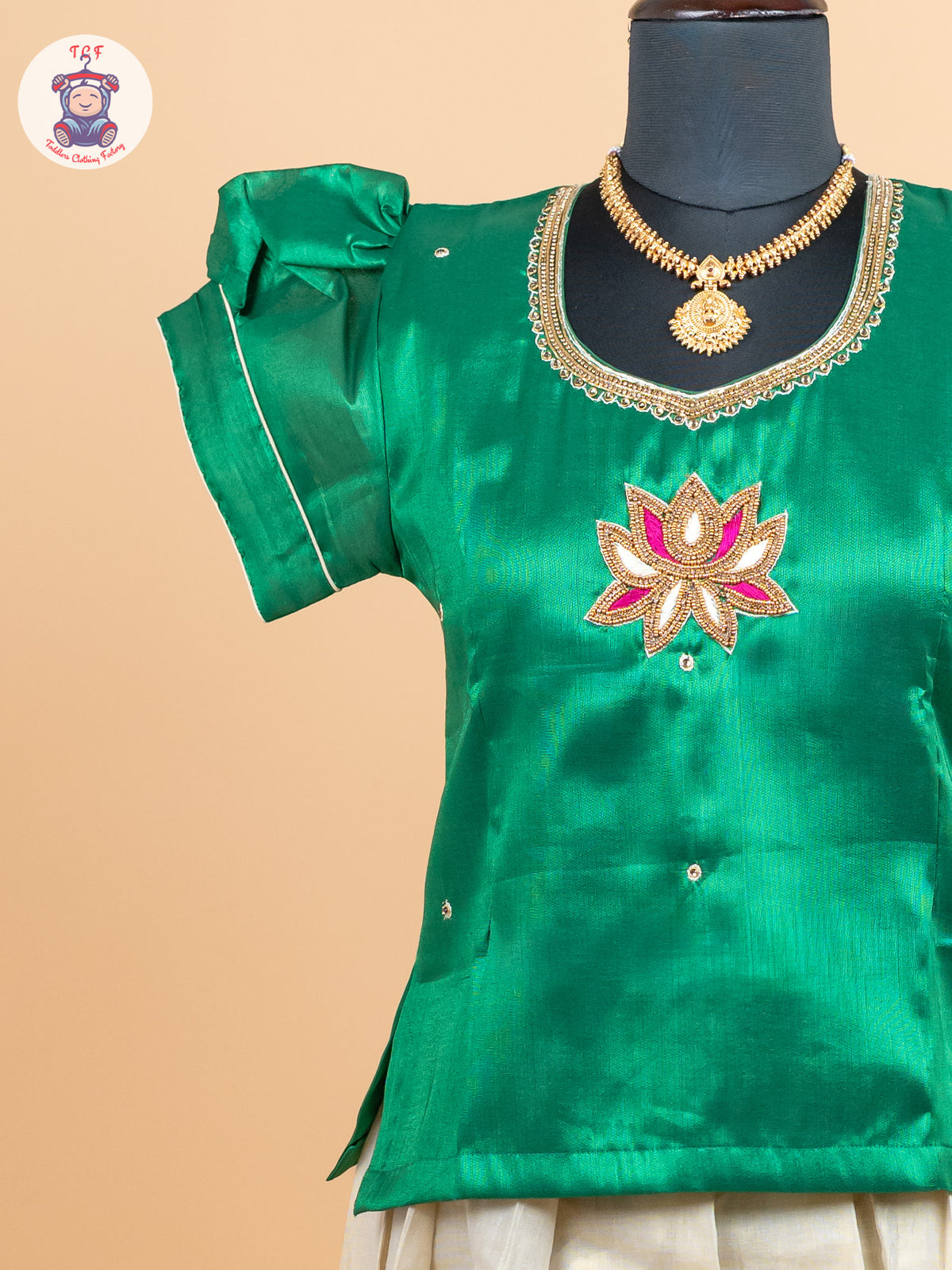Green Kerala Cotton - Girls Readymade Pavadai Sattai