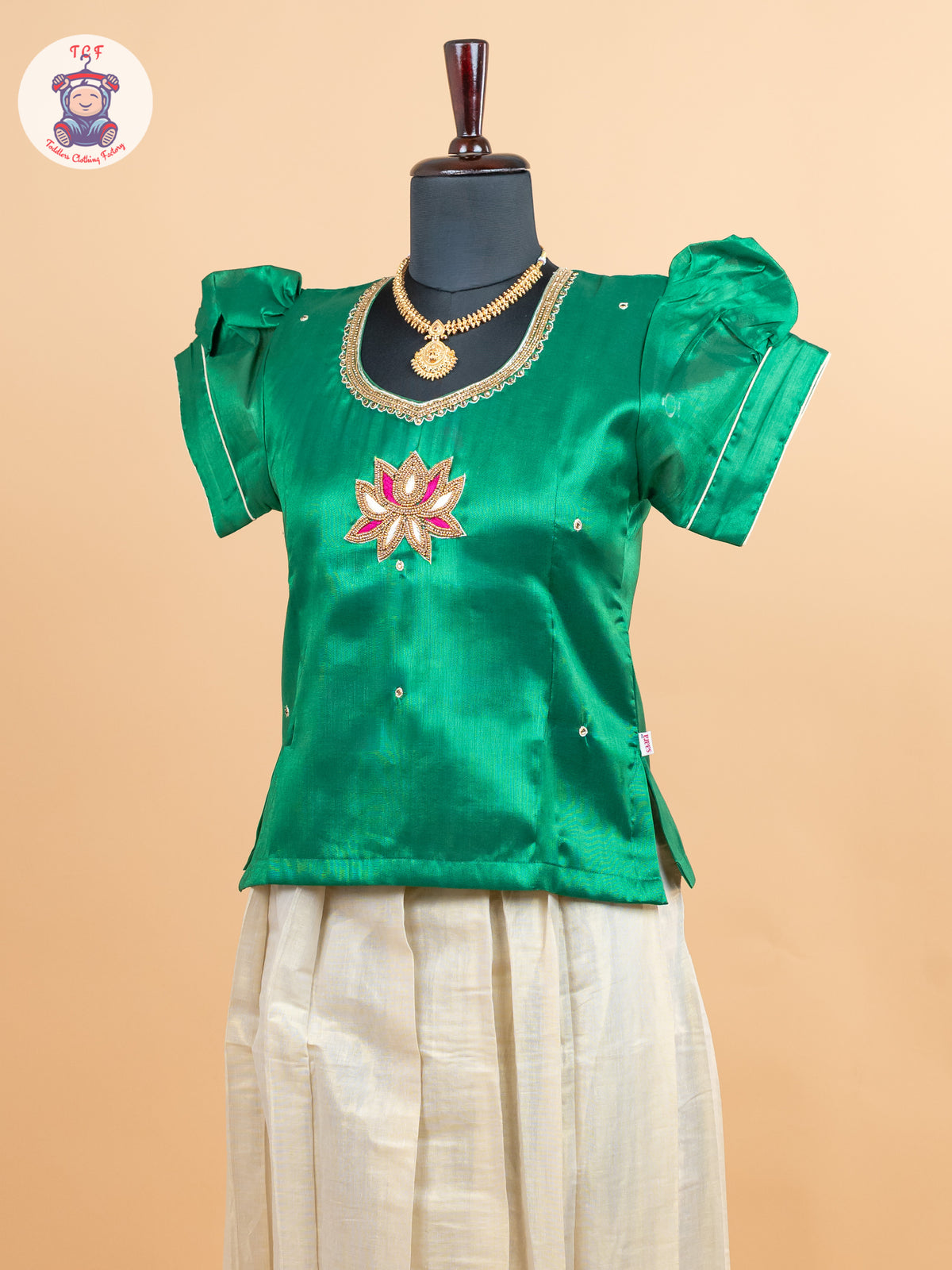 Green Kerala Cotton - Girls Readymade Pavadai Sattai