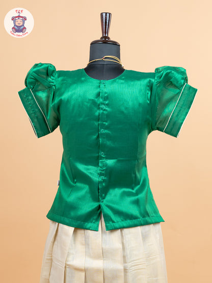 Green Kerala Cotton - Girls Readymade Pavadai Sattai