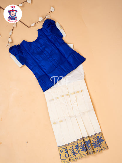 Blue Kerala Cotton - Girls Readymade Pavadai Sattai
