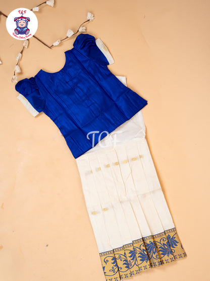 Blue Kerala Cotton - Girls Readymade Pavadai Sattai