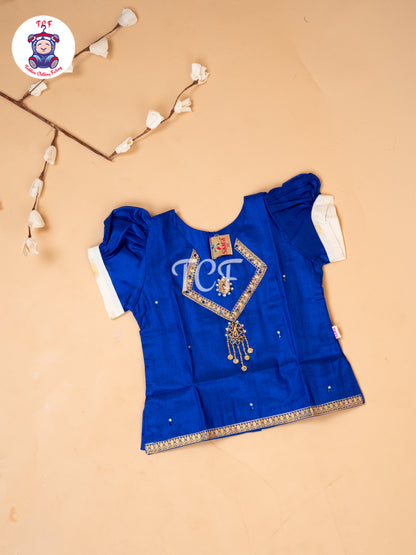 Blue Kerala Cotton - Girls Readymade Pavadai Sattai