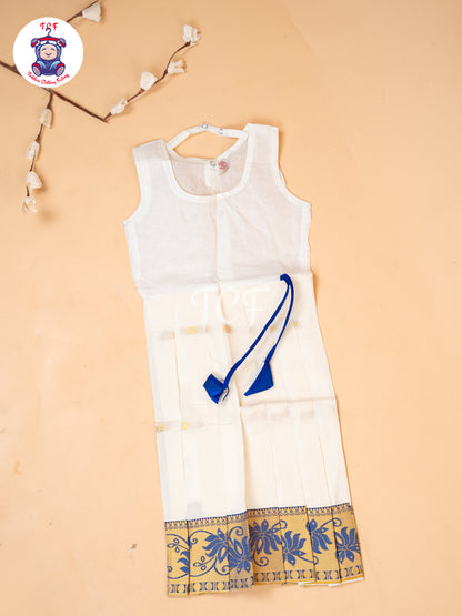 Blue Kerala Cotton - Girls Readymade Pavadai Sattai