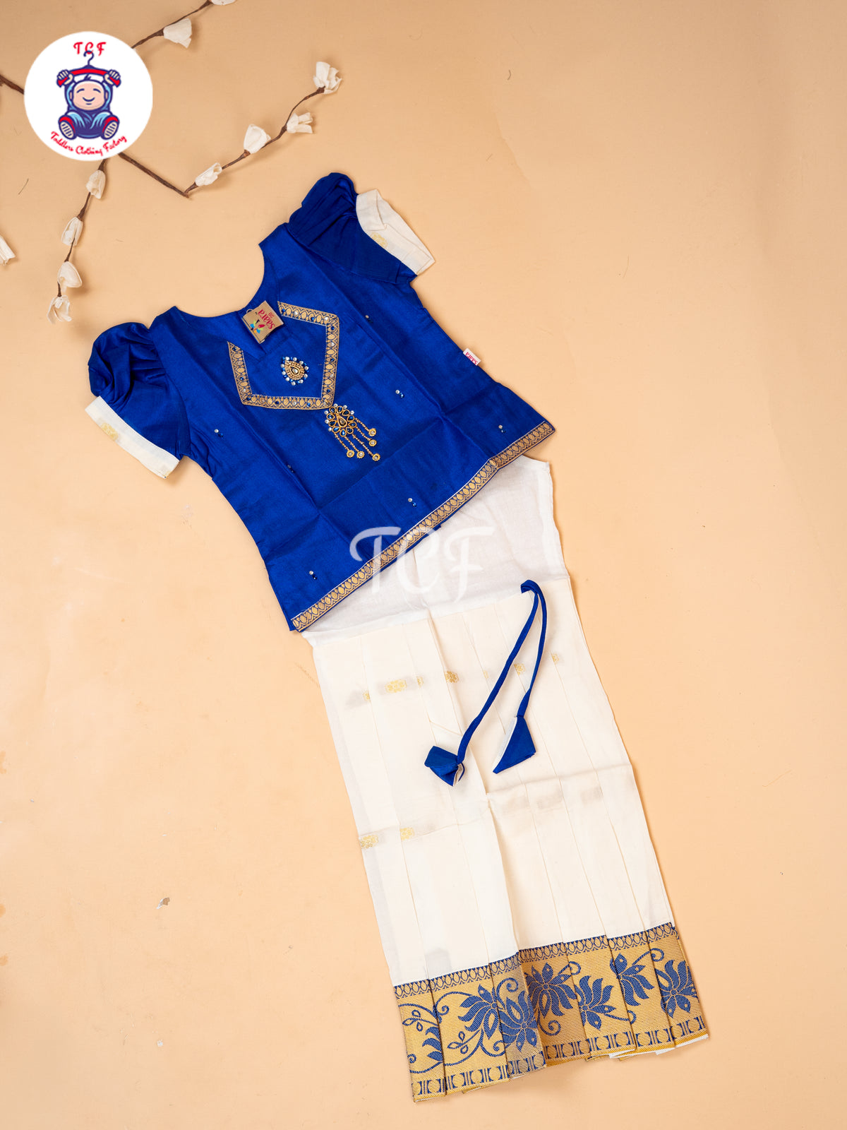 Blue Kerala Cotton - Girls Readymade Pavadai Sattai