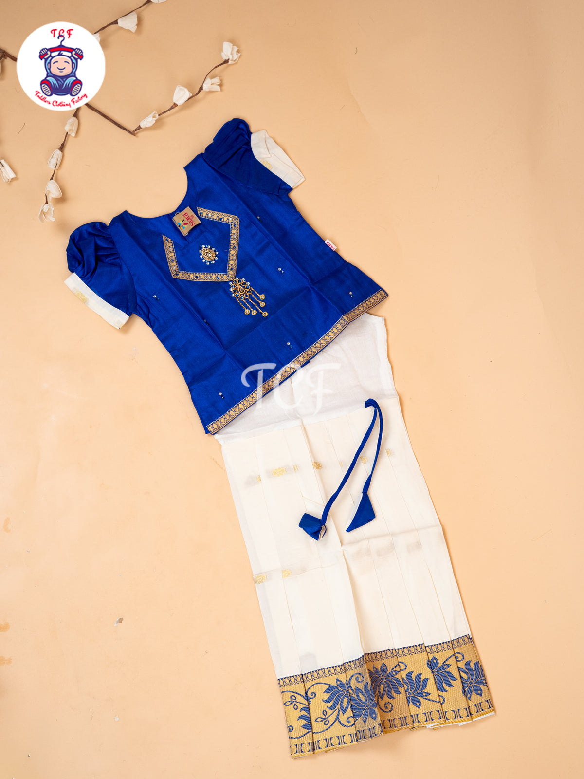Blue Kerala Cotton - Girls Readymade Pavadai Sattai