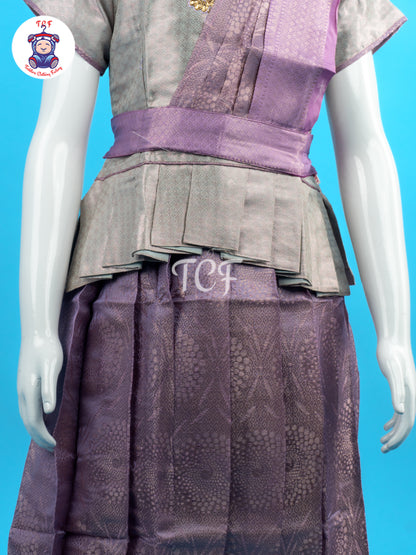 Pastel Grey & Lavender - Girls Readymade Pavadai Sattai