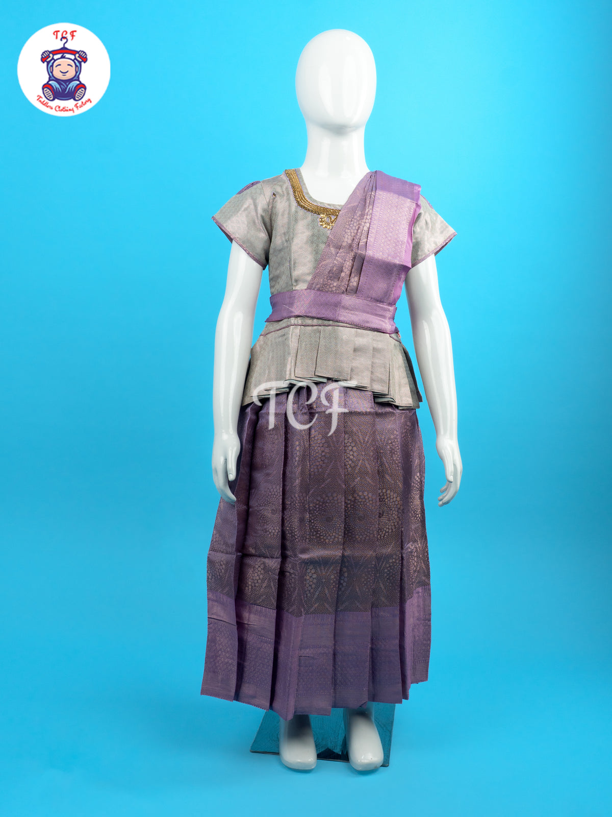 Pastel Grey & Lavender - Girls Readymade Pavadai Sattai