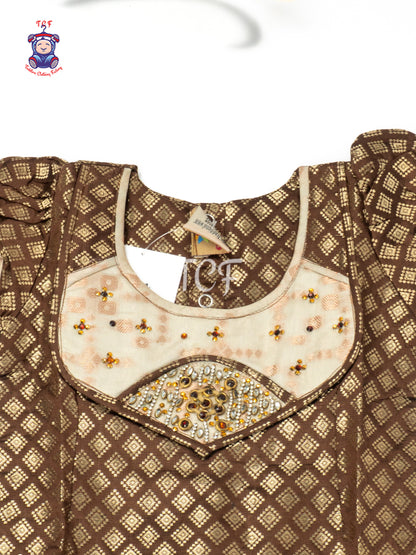 Grey & Gold - Girls Readymade Pavadai Sattai