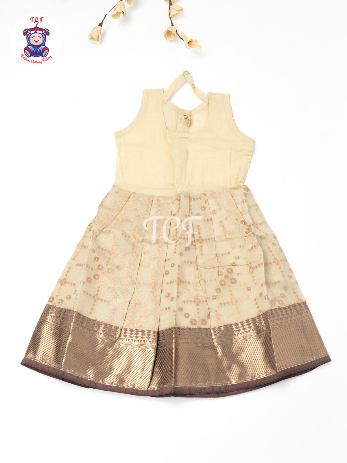 Grey & Gold - Girls Readymade Pavadai Sattai
