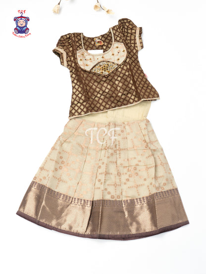 Grey & Gold - Girls Readymade Pavadai Sattai