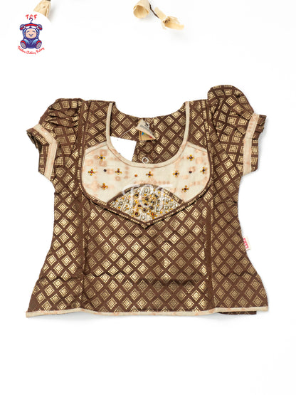 Grey & Gold - Girls Readymade Pavadai Sattai