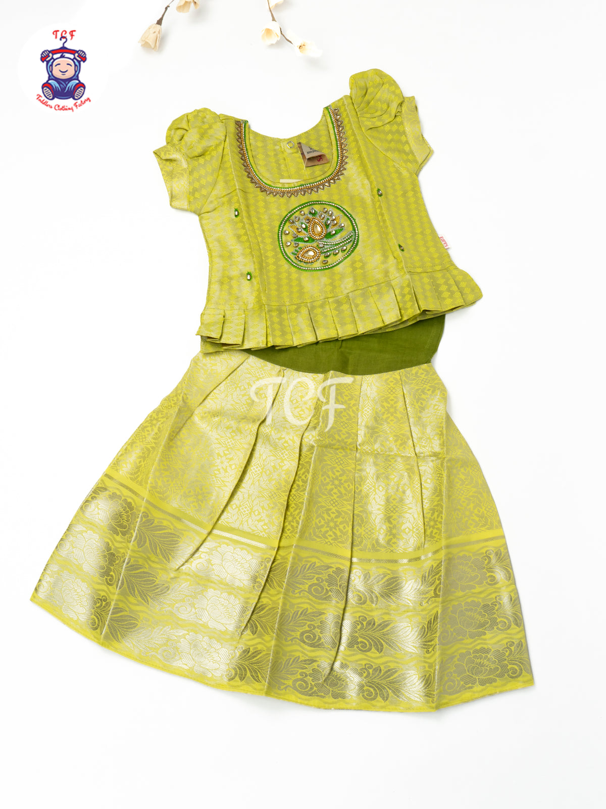 Light Green & Dark Green - Girls Readymade Pavadai Sattai