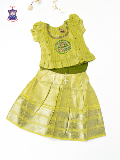 Light Green & Dark Green - Girls Readymade Pavadai Sattai