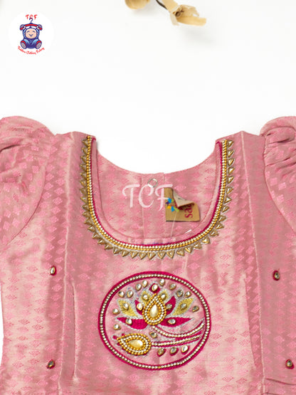 Baby Pink & Gold - Girls Readymade Pavadai Sattai