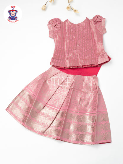 Baby Pink & Gold - Girls Readymade Pavadai Sattai