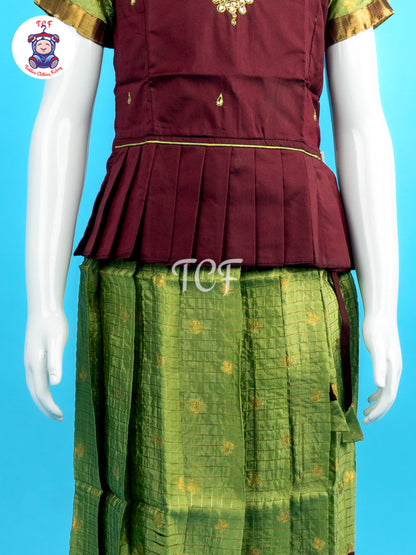 Maroon & Green - Girls Readymade Pavadai Sattai