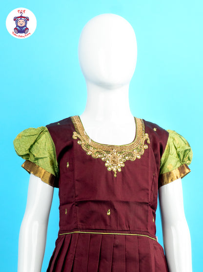 Maroon & Green - Girls Readymade Pavadai Sattai