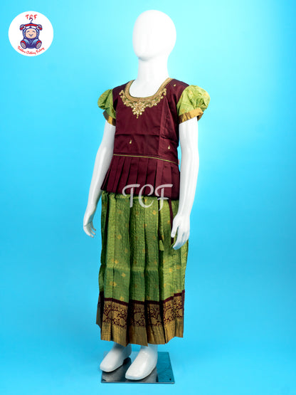 Maroon & Green - Girls Readymade Pavadai Sattai