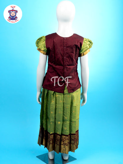Maroon & Green - Girls Readymade Pavadai Sattai