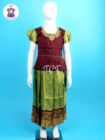Maroon & Green - Girls Readymade Pavadai Sattai