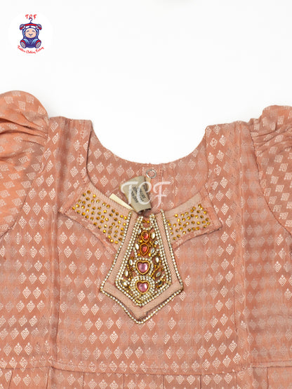 Peach & Copper - Girls Readymade Pavadai Sattai