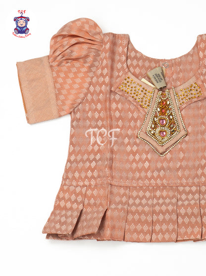 Peach & Copper - Girls Readymade Pavadai Sattai